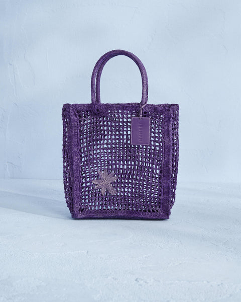 Manebi | Raffia-Net-Bag-Purple-Leather-Tag-Summer-Purple-With