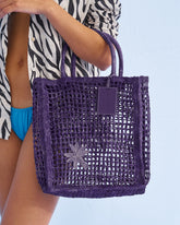 Raffia Net Bag - Summer Purple with Palm | 