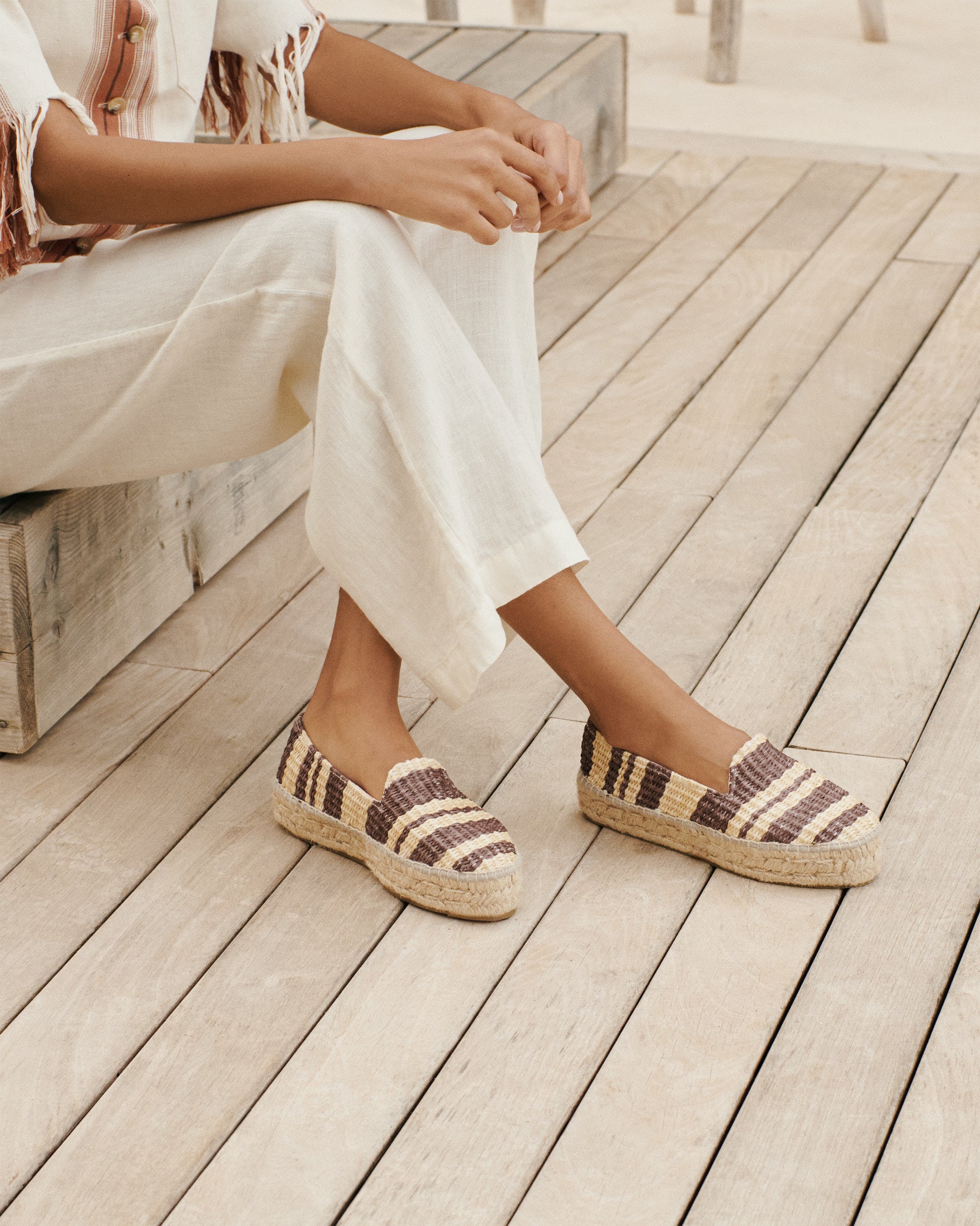 Manebí | Raffia Stripes Double Sole Espadrilles - Cocoa \u0026 Natural