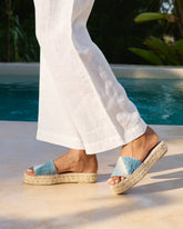 Distressed Woven Cotton Double Sole Slides |