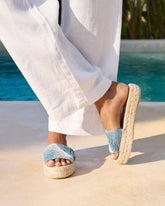 Distressed Woven Cotton Double Sole Slides |