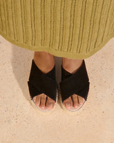 Suede Double Sole<br />Crossed Bands Sandals |