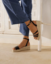 Espadrillas in Morbida Pelle Scamosciata con Zeppa a Tre Fasce |