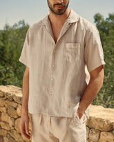 Washed Linen Havana<br />Camp-Collar Shirt - Men’s Clothing | 