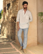 Camicia Nassau Con Scollo A Polo in Lino |