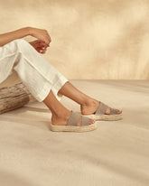 Suede Double Sole<br />Two Bands Sandals |