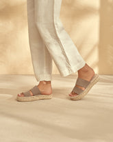 Suede Double Sole<br />Two Bands Sandals |