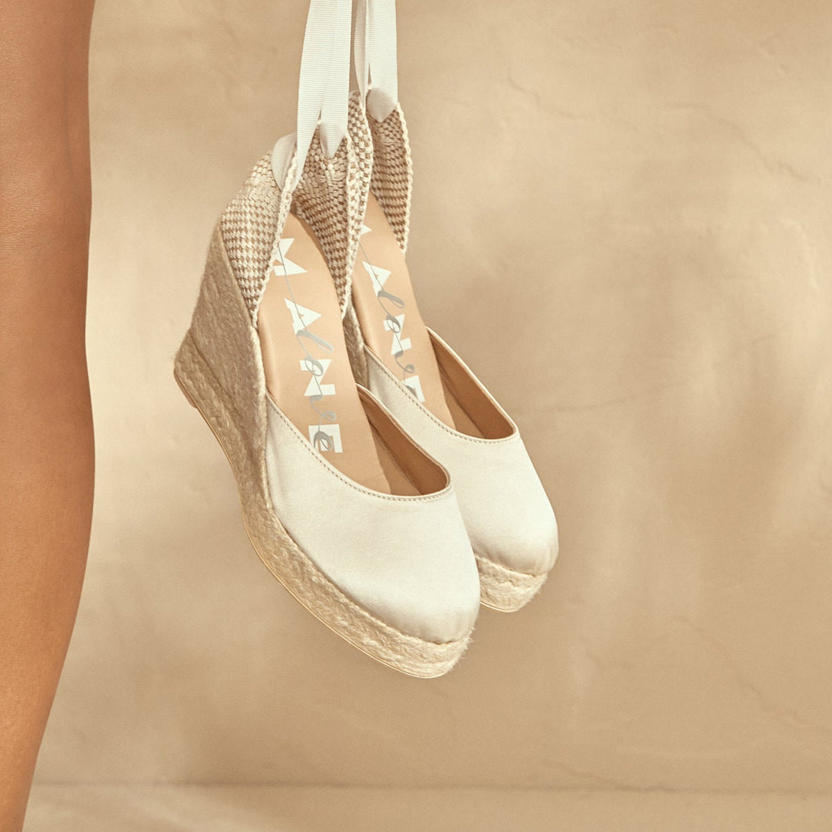 Manebí Wedge Sandals Love White Satin