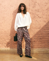 Pantaloni Marbella in Voile Stampato di Cotone e Seta |