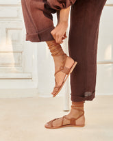 St. Tropez Leather Sandals - Tie-Up Tan | 