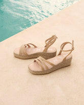 Espadrillas in Morbida Pelle Scamosciata con Zeppa a Tre Fasce |