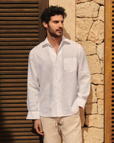 Linen Panama Shirt - Embroidered Palm White | 
