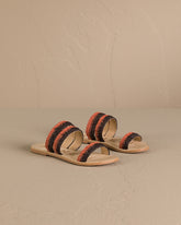 Raffia Stripes Leather Sandals |