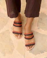 Raffia Stripes Leather Sandals |