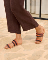 Raffia Stripes Leather Sandals |