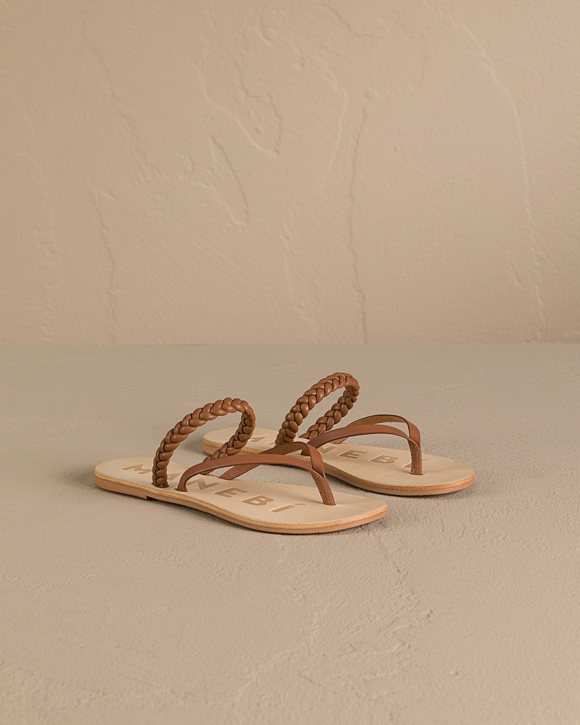 Manebí | Leather Braided Thongs Sandals-Tan