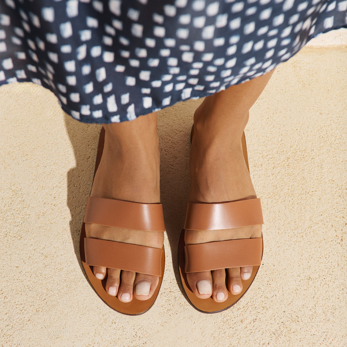 Tan Two Bands Sandals Women | Leather | Manebí display picture 1