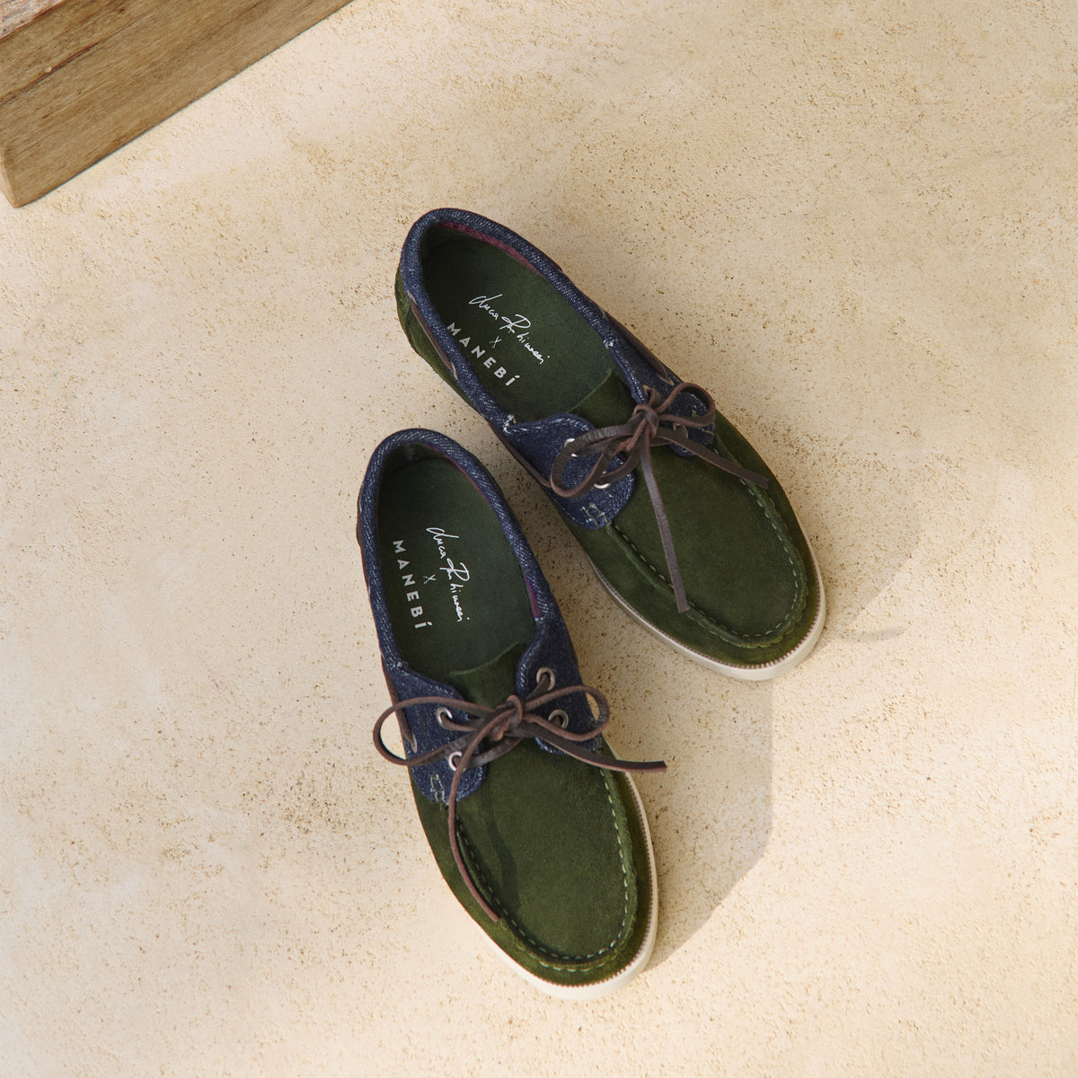 Manebí Suede Denim Boat Shoes Luca Rubinacci X Manebí Forest