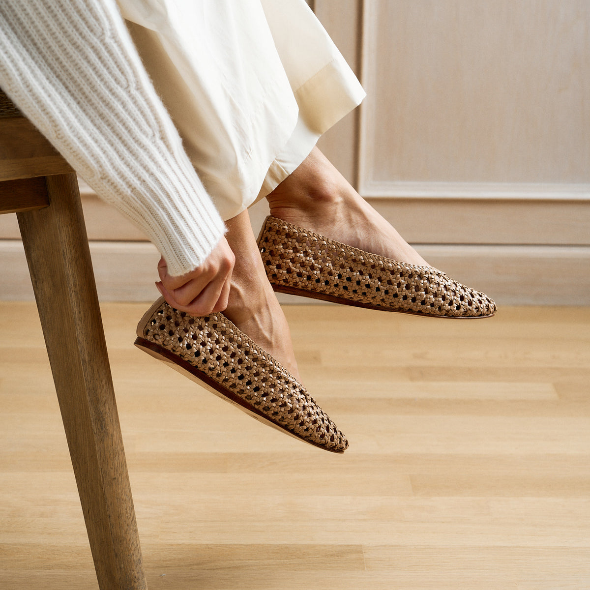 Manebí | Leather Woven Ballerina - Canyon Nude