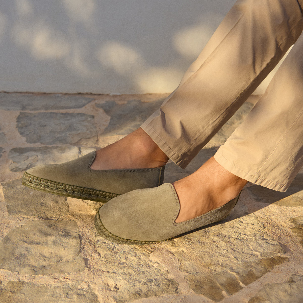 Tan Espadrille Flats, Manebi, made in Spain Manebi |suede-flat-espadrilles-hamptons-forest-r44c0 main image 4
