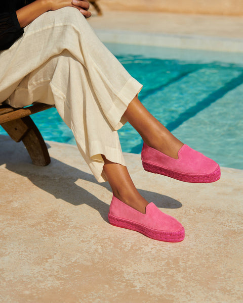 Suede Double Sole Espadrilles - Hamptons - Bold Pink On Tone