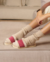 Suede With Faux Fur Flat Sandals |