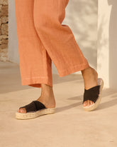 Suede Double Sole<br />Crossed Bands Sandals |