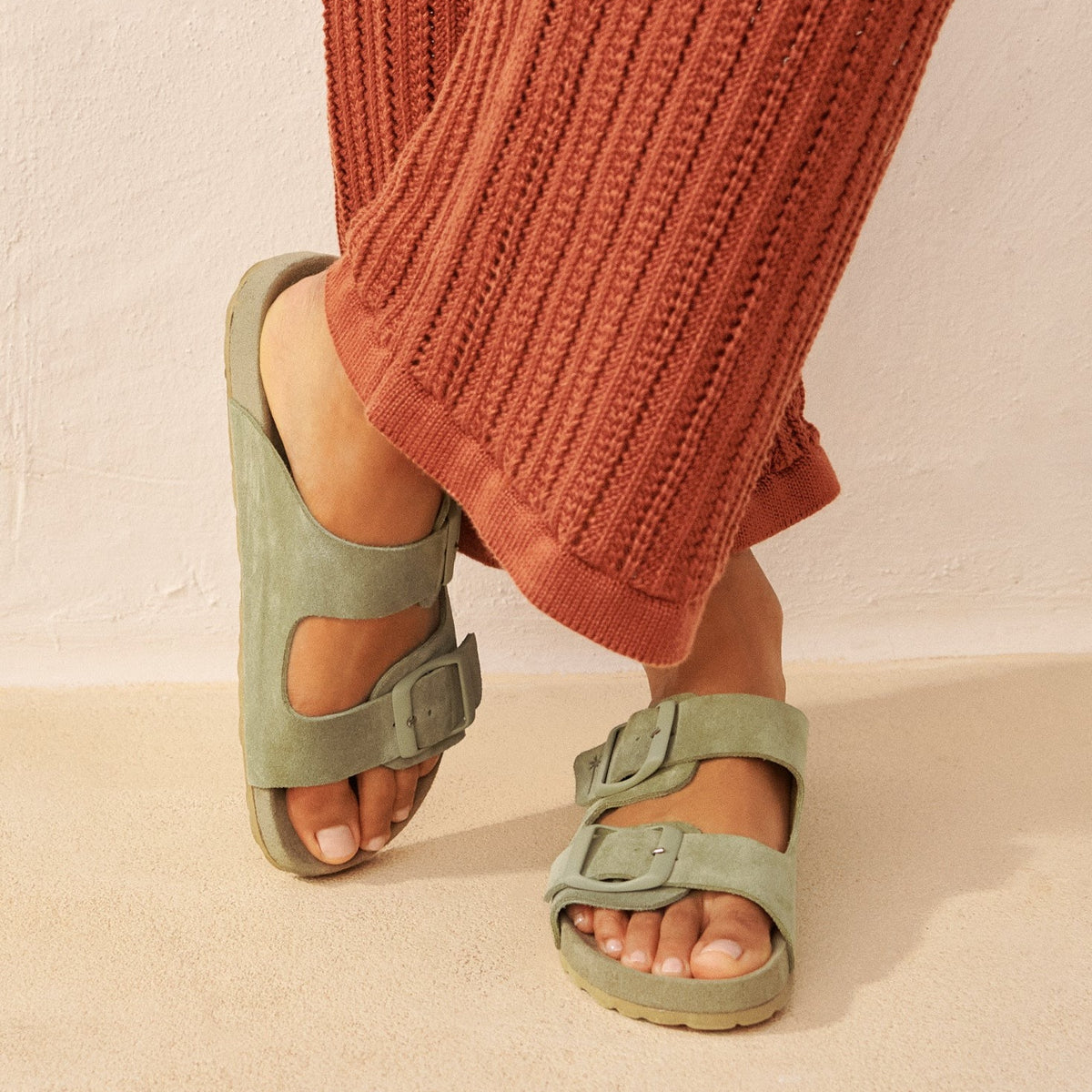 MANEBI - Suede Nordic Sandals Champagne Beige main image 1