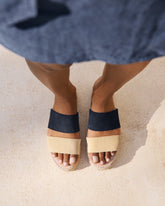 Suede Double Sole<br />Two Bands Sandals |