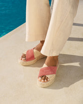 Suede Double Sole<br />Crossed Bands Sandals |