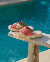 Suede Double Sole<br />Crossed Bands Sandals |