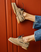 Mocassini con Suola Carrarmato in Nabuk e interno in Faux Fur |