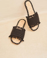 Fringed Knots Raffia and Leather Sandals |
