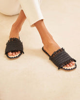 Fringed Knots Raffia and Leather Sandals |