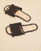 Fringed Knots Raffia and Leather Sandals |