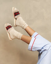 Wool Tartan With Faux Fur Flat Sandals |