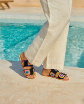 Cotton Crochet Two Bands<br />Leather Sandals |
