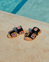 Cotton Crochet Two Bands<br />Leather Sandals |