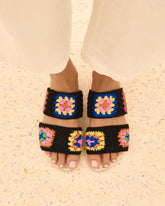 Cotton Crochet Two Bands<br />Leather Sandals |
