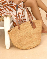 Natural Raffia and Leather<br />Basket Bag - Bags | 