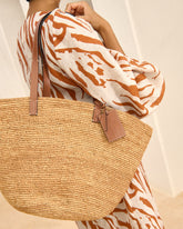Natural Raffia and Leather<br />Basket Bag - Bags | 