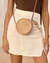 Raffia & Leather Tamburine Bag Mini |