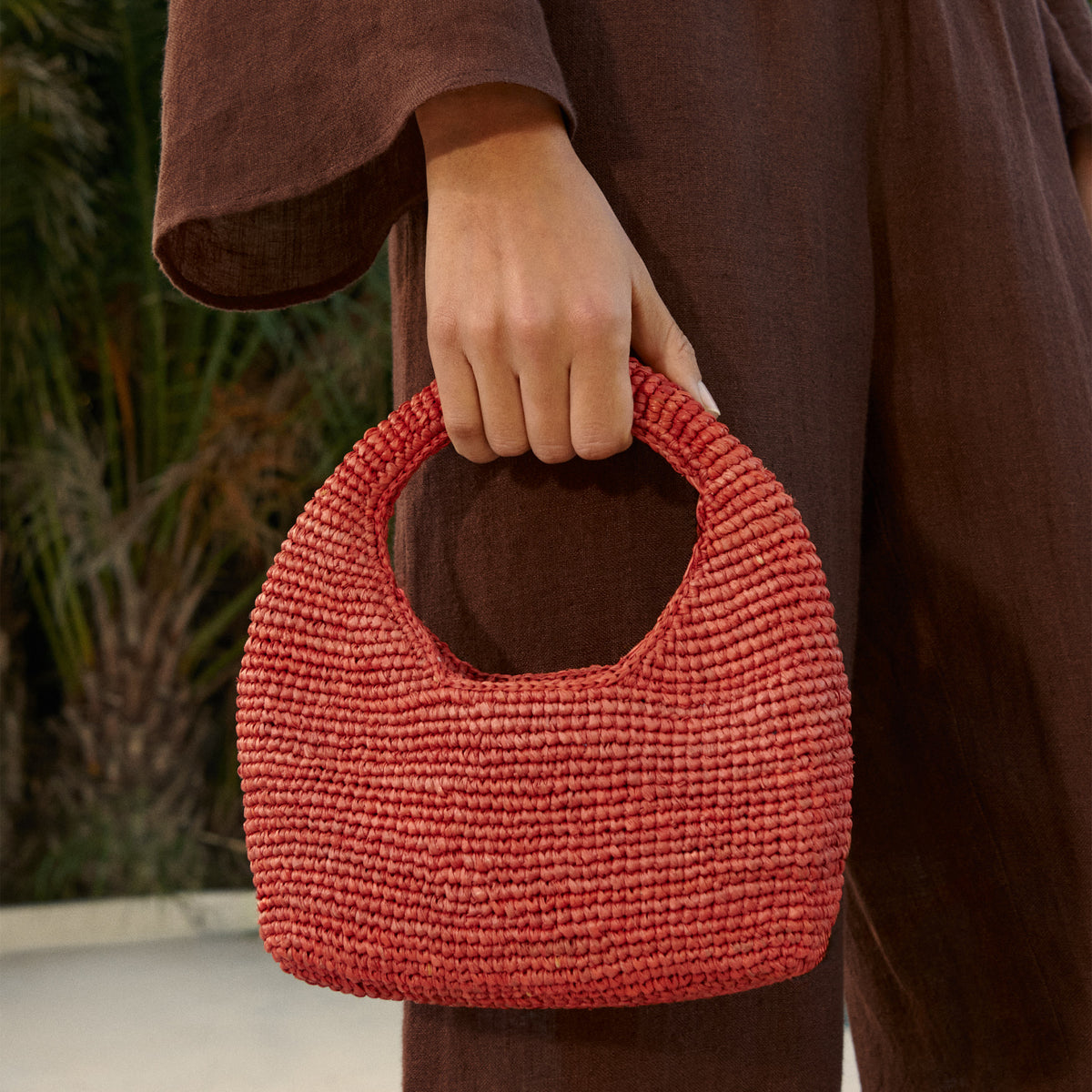 MANEBI - Raffia Halfmoon Bag Handmade Black