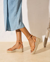 Espadrillas in Morbida Pelle Scamosciata con Zeppa a Tre Fasce |