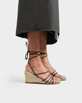 Leather Lace-Up Low Wedge Espadrilles |