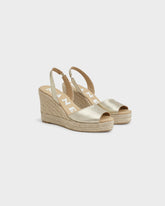 Metallic Leather Slingback Wedge Espadrilles |