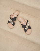 Raffia Flat Sandals With Crystals |