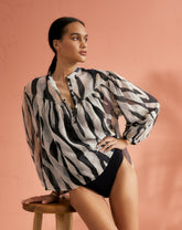 Printed Silk Cotton Voile<br />Baja Shirt |