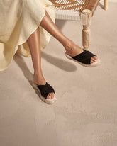 Suede Double Sole<br />Crossed Bands Sandals |