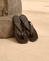 Tania Croco Embossed<br />Leather Sandals |